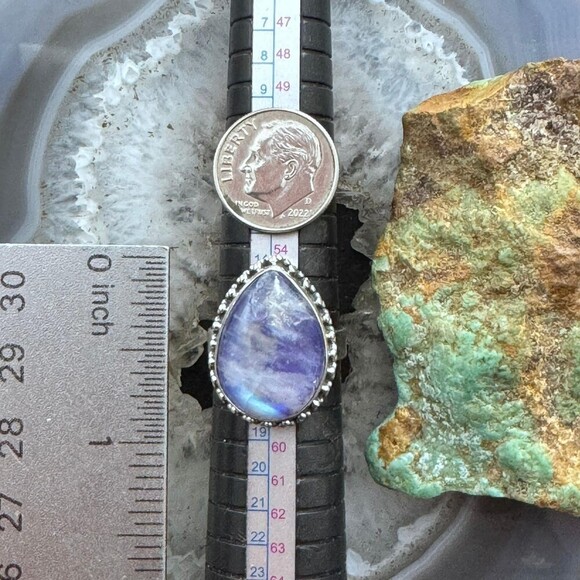 Sterling Southwestern Style Teardrop Purple Rainbow Moonstone Ring S 8 For Women - Picture 9 of 10